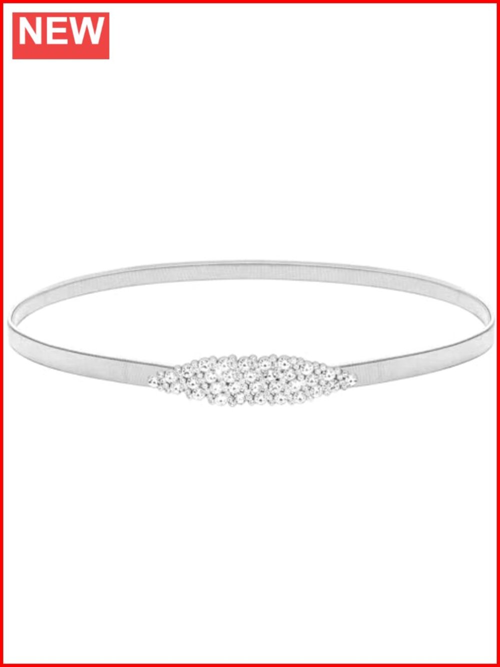 Metal Spring Chain Skinny Stretch Waist Belt with Rhinestone Buckle